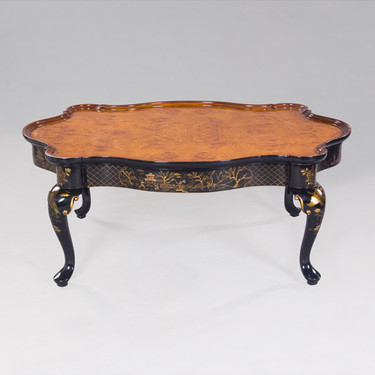 A Chinoiserie Chinese Style - 45 Inch Handcrafted Handpainted Cocktail | Coffee Table - Luxurie Furniture Finish Ebony Black EBN with Gold Trim
