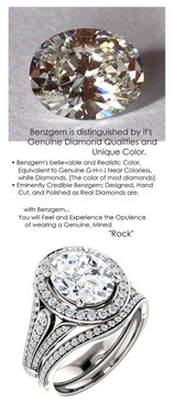 2.66 Carat Believable Simulated Diamond Oval Cut Benzgem matches Convincingly the Natural 82 Diamond Semi-Mount; GuyDesign Halo Engagement or Right-Hand Ring - 14k White Gold, 6907,