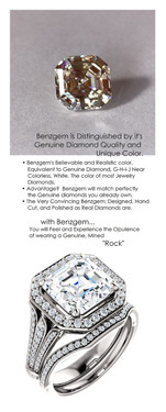 4.50 Carat Believable Simulated Diamond Asscher Cut Benzgem matches Convincingly the Natural 88 Diamond Semi-Mount; GuyDesign Halo Engagement or Right-Hand Ring - 14k White Gold, 6908,