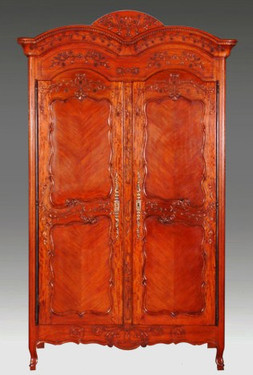 French Provincial - 94 Inch Handcrafted Reproduction Armoire | Wardrobe | TV Cabinet - Wood Tone Light Distress Luxurie Furniture Finish