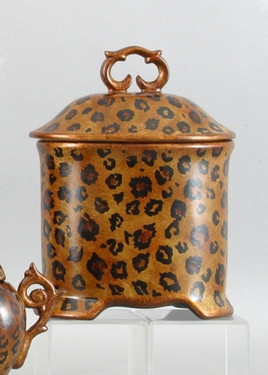 Leopard Print - High End Hand Painted Ceramic - 8 Inch Oval Decorative Container