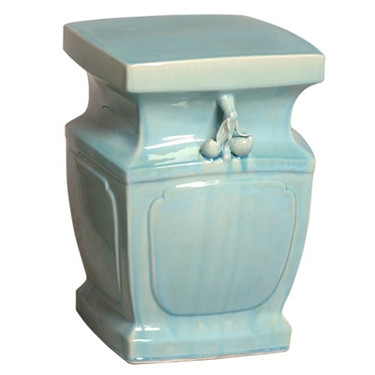 Finely Finished Ceramic Square Garden Stool - 18 Inch - Sky Blue Finish