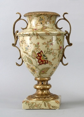 Blossoms Pattern - 11" Porcelain Vase Luxury Hand Painted Porcelain with Gilt Bronze Ormolu Mounts