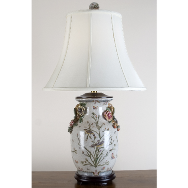 Whispering Nature Pattern - Luxury Hand Painted Porcelain - 30 Inch Porcelain Lamp with Silk Shade
