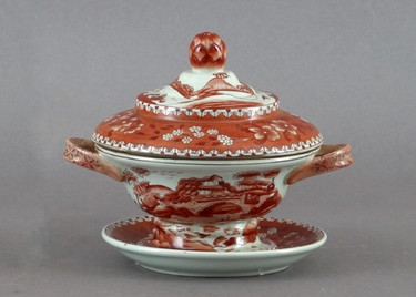 Red and White Pattern - Luxury Hand Painted Porcelain - 9 Inch Tureen
