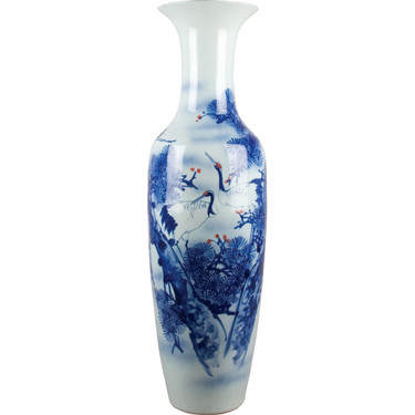 2022.6348 50" Blue, White Oriental Pattern, Porcelain Floor Vase