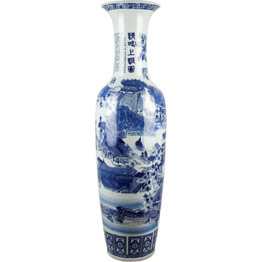 2022.6347 56" Blue, White Oriental Pattern, Porcelain Floor Vase