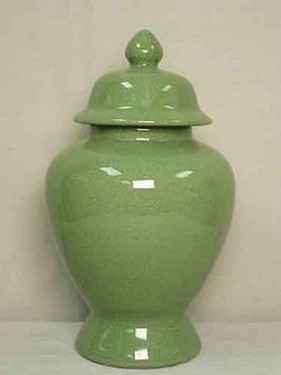 Celadon Decorator Crackle - Luxury Hand Painted Chinese Porcelain - 14 Inch Covered Temple Jar Style 1