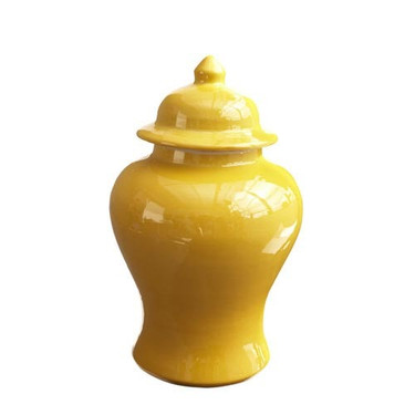 Golden Yellow Decorator Crackle - Luxury Hand Painted Chinese Porcelain - 14 Inch Covered Temple Jar Style 1