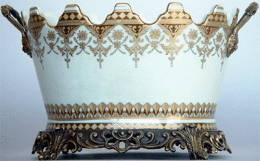 Ivory and Gold | Luxury Handmade and Painted Reproduction Chinese Porcelain and Gilt Bronze Ormolu | 15 Inch Planter, Flower Pot, Centerpiece | Style A467