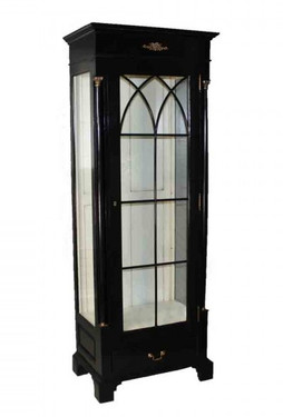 French Empire Style - 74 Inch Reproduction Display Cabinet | Curio - Painted Ebony Black Luxurie Furniture Finish