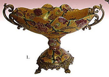 Roses and Gold - Luxury Handmade and Painted Reproduction Chinese Porcelain and Gilt Bronze Ormolu - 19 Inch Footed Flower Bowl, Centerpiece - Style B358