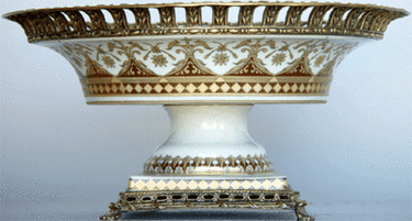 Ivory and Gold | Luxury Hand Painted Reoroduction Chinese Porcelain and Gilt Bronze Ormolu | 16 Inch Pedestal Bowl | Compotier | Style A839