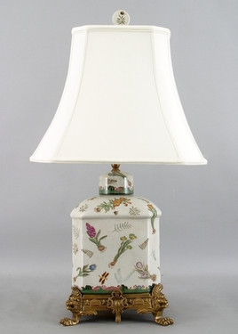 Bulbs and Butterflies Pattern - Luxury Hand Painted Porcelain and Parcel Gilt Bronze Ormolu - 27 Inch Lamp