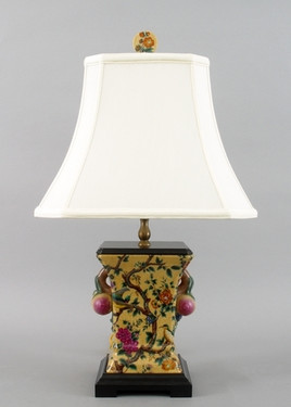 Yellow Floral Pattern - Luxury Hand Painted Porcelain - 24 Inch Lamp