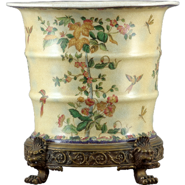 Spring Vine Pattern - Luxury Hand Painted Porcelain and Gilt Bronze Ormolu - 15 Inch Orchid Pot, Planter