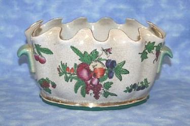 Harvest Fruit Pattern - Luxury Hand Painted Porcelain - 12 Inch Scalloped Edge Oval Planter