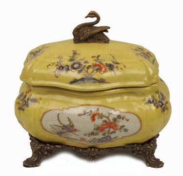 Cigno Sereno - Luxury Hand Painted Porcelain and Gilt Bronze Ormolu - 6.5 Inch Trinket Box