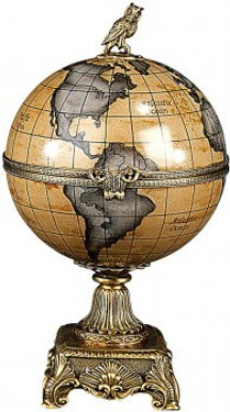 Luxe Life Olde World Map Pattern - Luxury Hand Painted Porcelain and Gilt Bronze Ormolu - 15 Inch Decorative Globe Box