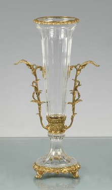 Luxe Life - Hand Cut Italian Crystal and Gilt Brass Ormolu 16.9 Inch Vase