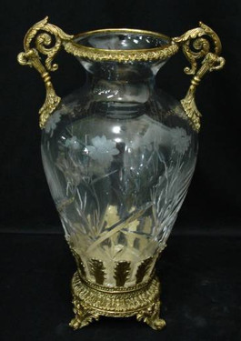 Luxe Life - Hand Cut Italian Crystal and Gilt Brass Ormolu 10 inch Vase