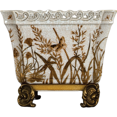 Autumn Meadow - Luxury Hand Painted Porcelain and Gilt Bronze Ormolu - 9 Inch Statement Orchid Pot, Planter