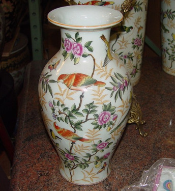Fleurit Oiseaux et les Papillons - Luxury Hand Painted Chinese Porcelain - 14 Inch Mantle Vase, Jardiniere - Style 3