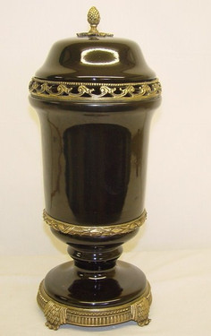 Ebony Black Decorator Solids - Luxury Hand Painted Chinese Porcelain and Gilt Bronze Ormolu - 18 Inch Table Top, Mantle Urn - Style A888