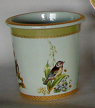 Bluebird Nature Scene - Luxury Handmade and Painted Reproduction Chinese Porcelain - 10 Inch Waste Basket Style 922