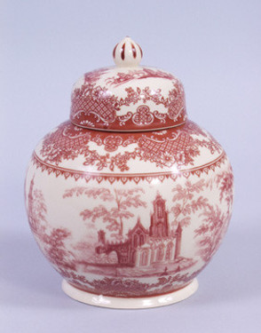 Red and White Pattern - Luxury Reproduction Transferware Porcelain - 8 Inch Tea Jar
