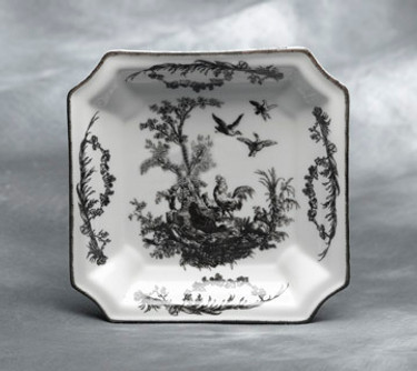 Black and White Pattern - Luxury Reproduction Transferware Porcelain - 7.5 Inch Square Dinner Plate - Set of Six