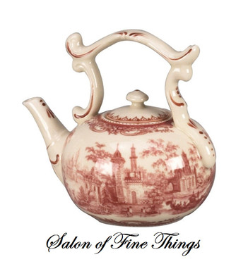 Red and White Pattern - Luxury Reproduction Transferware Porcelain - 5 Inch Teapot - 1202AAA