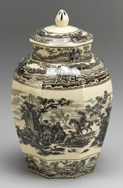 Black and White Pattern - Luxury Reproduction Transferware Porcelain - 12.75 Inch Jar