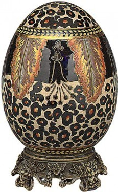 Luxe Life Jungle Pattern, Leopard Print - Luxury Hand Painted Porcelain and Gilt Bronze Ormolu - 8 Inch Decorative Egg