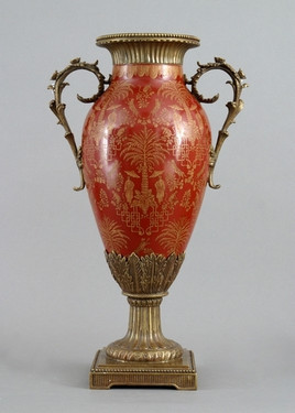 Olde Plantation Pattern - Luxury Hand Painted Porcelain and Gilt Bronze Ormolu - 22 Inch Vase