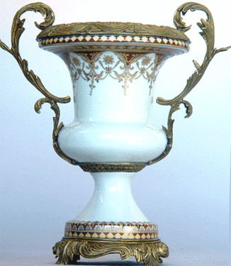Ivory and Gold | Luxury Handmade and Painted Reproduction Chinese Porcelain and Gilt Bronze Ormolu | 14 Inch Trophy Urn Style A857