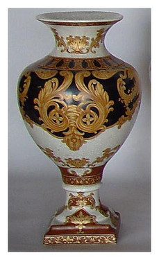 Ebony Black and Gold Acanthus - Luxury Handmade and Painted Reproduction Chinese Porcelain - 17 Inch Vase Style 66B