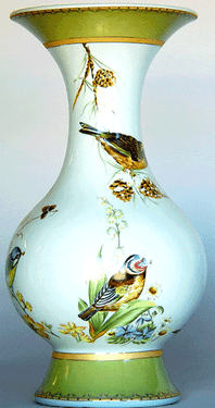 Bluebird Nature Scene - Luxury Handmade and Painted Reproduction Chinese Porcelain - 16 Inch Table Top, Mantle Vase - Style 769