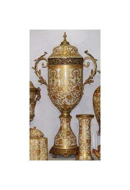 Ivory and Gold Lotus Scroll Arabesque | Luxury Handmade and Painted Reproduction Chinese Porcelain and Gilt Bronze Ormolu | 36 Inch Statement Palace Urn Style A068