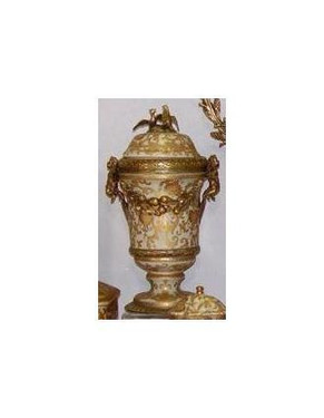 Ivory and Gold Lotus Scroll Arabesque | Luxury Handmade and Painted Reproduction Chinese Porcelain and Gilt Bronze Ormolu | 17 Inch Statement Urn Style A357