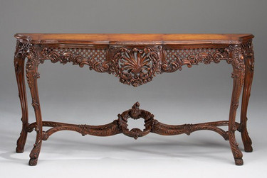 French Rococo Louis XV Style - 72.5 Inch Reproduction Console | Entry Table - Distressed Walnut Luxurie Furniture Finish