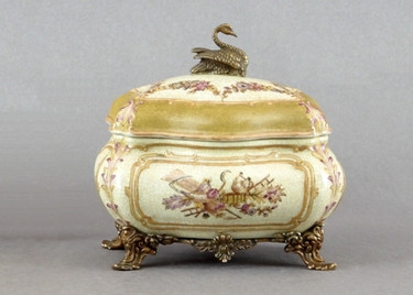 Subtle Violets Pattern - Luxury Hand Painted Porcelain and Gilt Bronze Ormolu - 6 Inch Decorative Covered Box