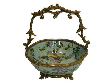 Lavish Bird Garden - Luxury Hand Painted Porcelain and Gilt Bronze Ormolu - 8 Inch Bowl