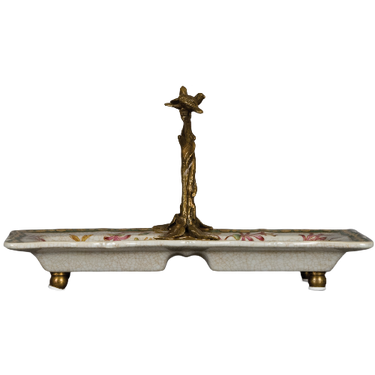 Willow Bird Pattern - Luxury Hand Painted Porcelain and Parcel Gilt Bronze Ormolu - 10 Inch Candy Dish