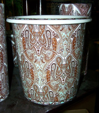 Earth Tone Paisley - Luxury Hand Painted Chinese Porcelain - 10 Inch Waste Basket - Style 922