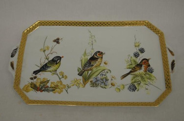 Bluebird Nature Scene - Luxury Handmade and Painted Reproduction Chinese Porcelain - 18 Inch Display or Vanity Tray - Style 194