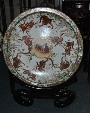 Merry Monkeys - Luxury Handmade and Painted Reproduction Chinese Porcelain - 24 Inch Decorative Display Plate - Style 83