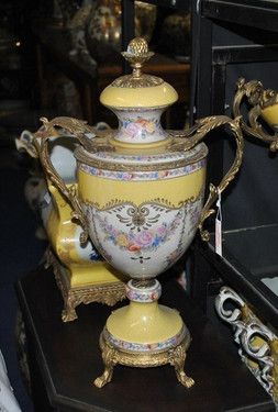 Fleurs Regales - Luxury Hand Painted Chinese Porcelain and Gilt Bronze Ormolu - 12 Inch Statement Cassolette Urn - Style A557