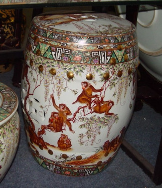 Merry Monkeys - Luxury Handmade and Painted Reproduction Chinese Porcelain - 18 Inch Accent Table Garden Seat Style 103