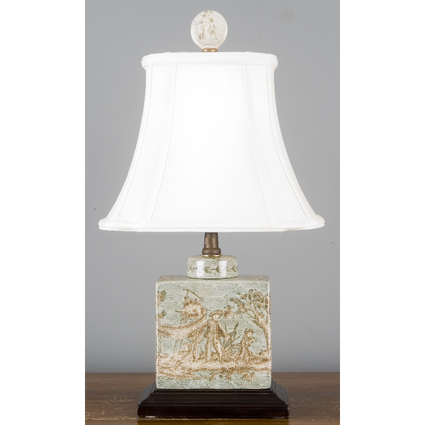 Porcelain Desk Lamp - Celadon Toile Pattern